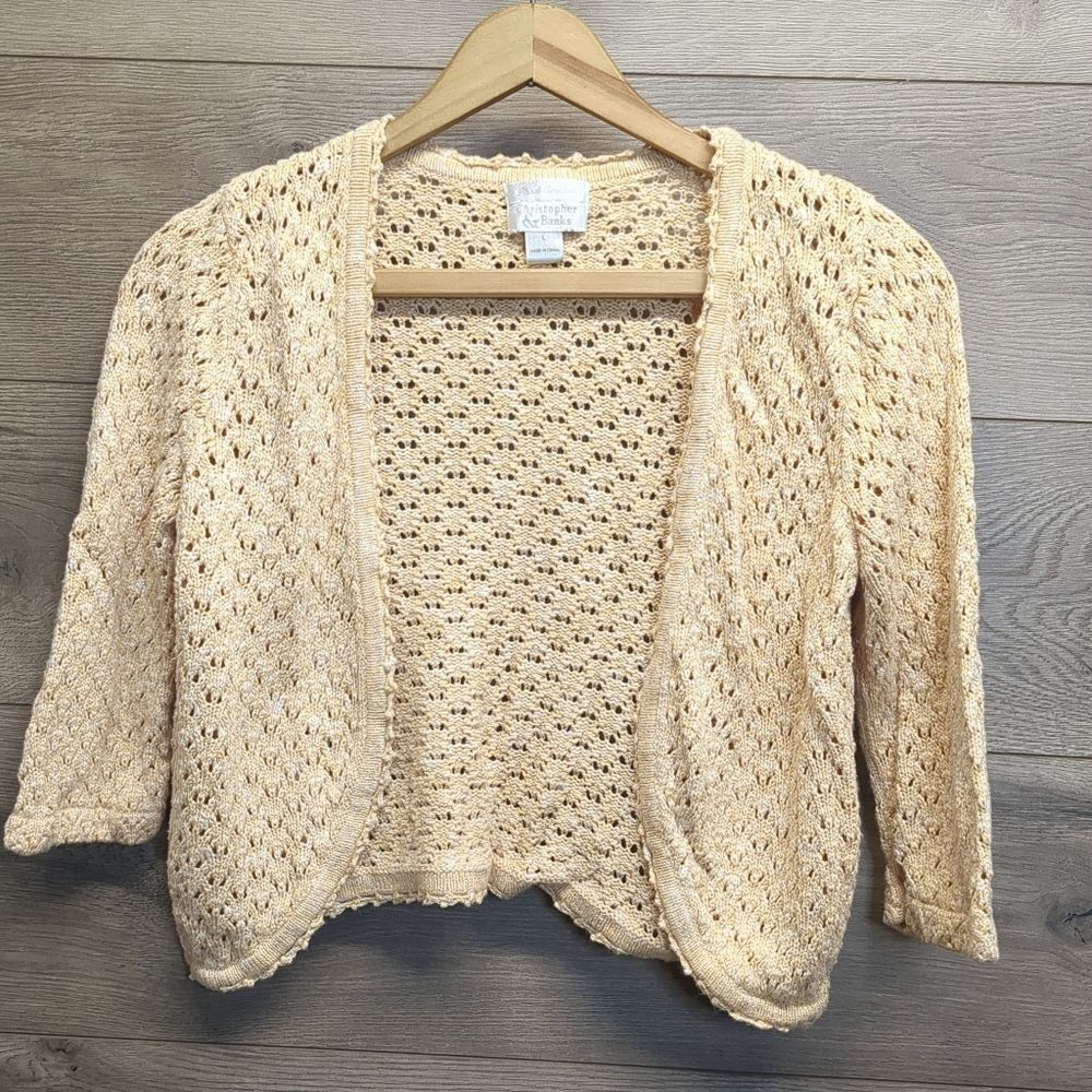 Christopher & Banks Crochet Cardigan, Short  Sleeve Women's Size Large